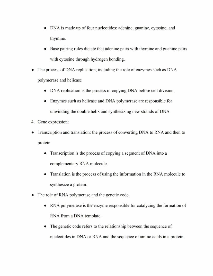 AP Biology Study Guide
VI. Genetics
1. Mendelian genetics:
• Gregor Mendel's laws of inheritance: Law of Segregation and Law of Independent
