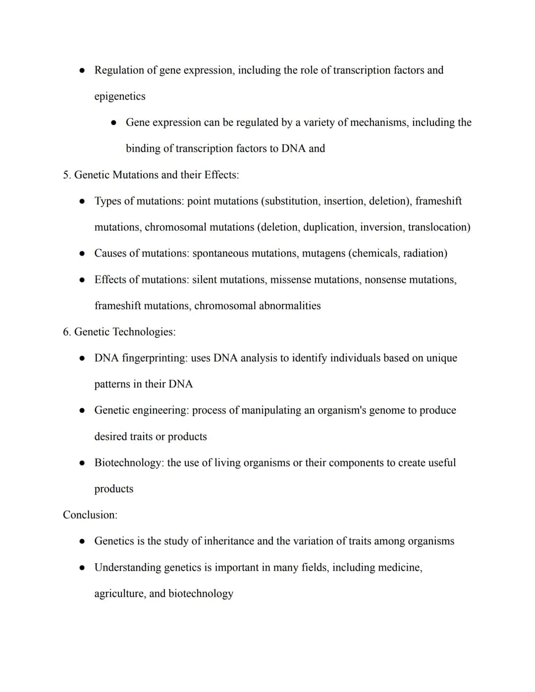 AP Biology Study Guide
VI. Genetics
1. Mendelian genetics:
• Gregor Mendel's laws of inheritance: Law of Segregation and Law of Independent
