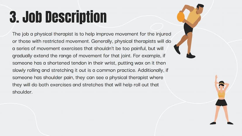Physical Therapist
Presentation
By: Megan C
0 CONTENTS
Here's what you'll find in this presentation!
1. Required Education for this field
2.