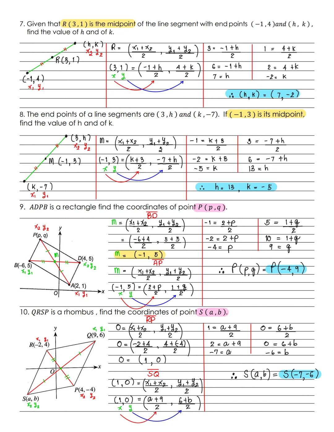 Midpoint between two points. If points A and B are the two points then
B
(x2, y₂)
(x₁, 4₁)
6. Find the Midpoint between the two points A(2,3