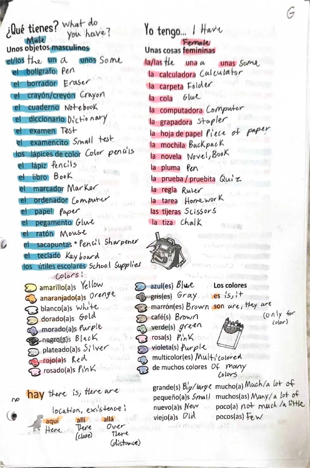 --- OCR Start ---
¿Qué tienes? What do
Male
You have?
Unos objetos masculinos
el/los H_{he} un a
unos Some
el bolígrafo Pen
el borrador Eras