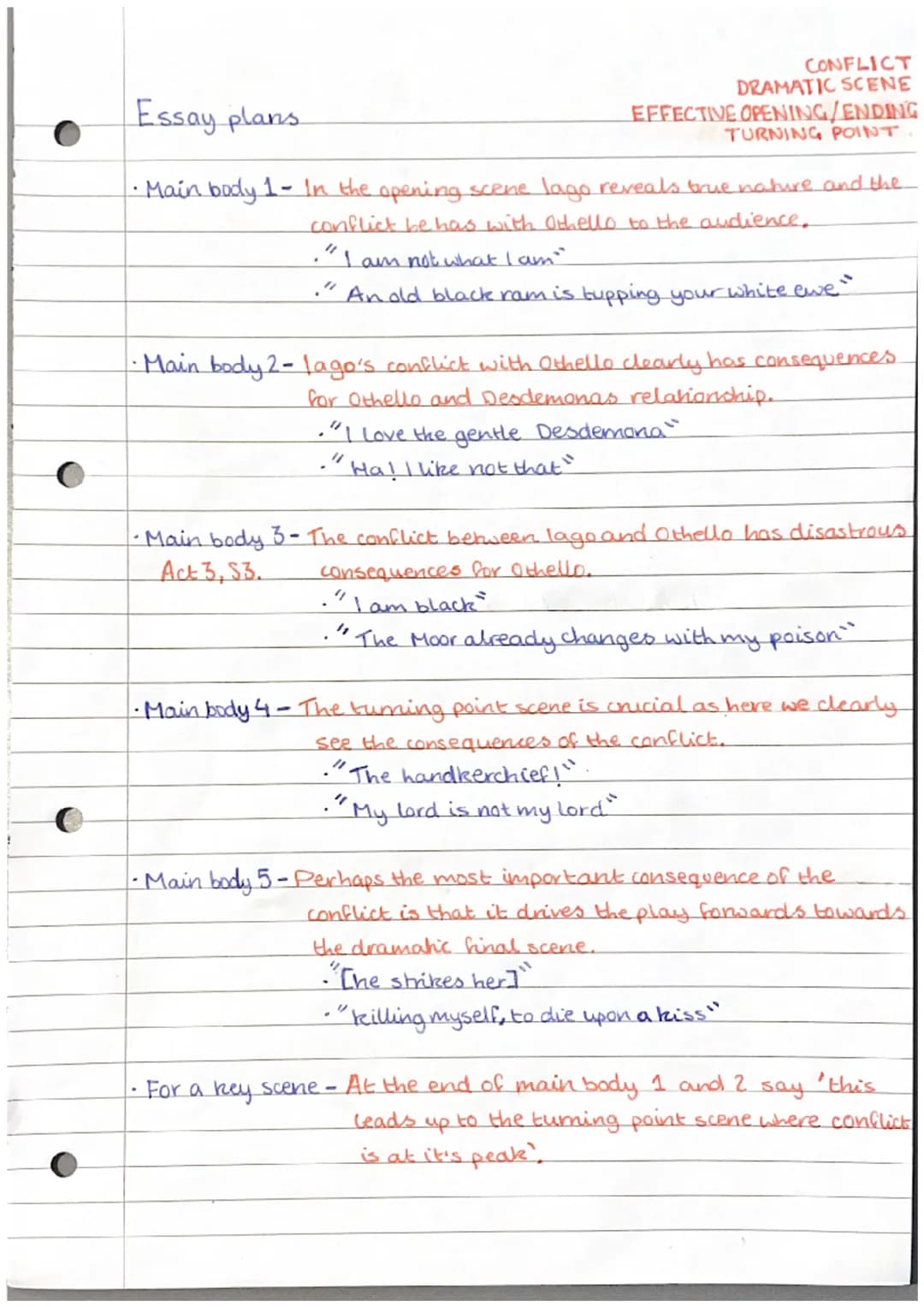 C
Essay plan
· Main body 1 - At the beginning of the play Othello and Desdemona
have a very loving relationship.
An old black ram is tupping