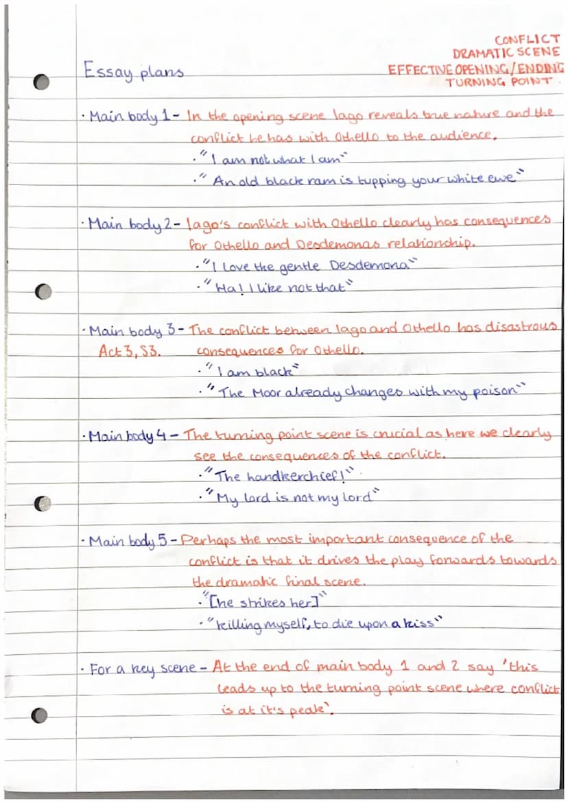 C
Essay plan
· Main body 1 - At the beginning of the play Othello and Desdemona
have a very loving relationship.
An old black ram is tupping