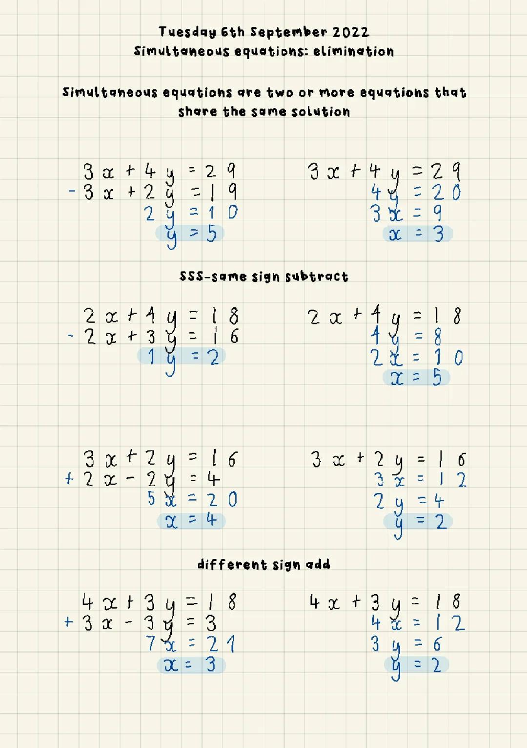 simultaneous equations : elimination