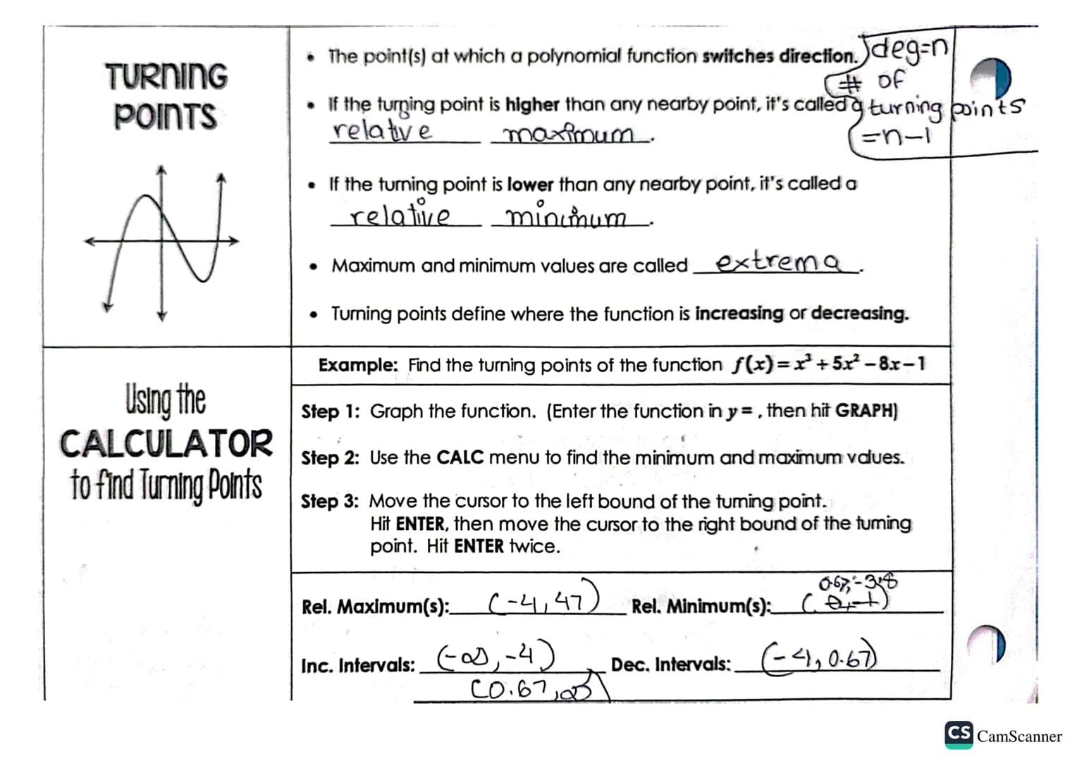 Main Ideas/Questions
POLYNOMIAL
FUNCTION
SHAPE &
CONTINUITY
DEGREE
EXAMPLES
Identify the degree
and classify each
polynomial function.
END
B