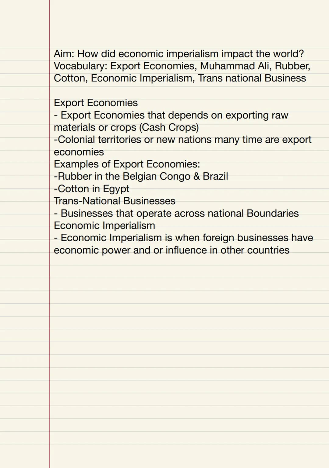 Unit 6 Aim: how did state expansion occur during New Imperialism?
Vocabulary: Imperialism, "New Imperialism", Colonialism,
Settler Coloniali
