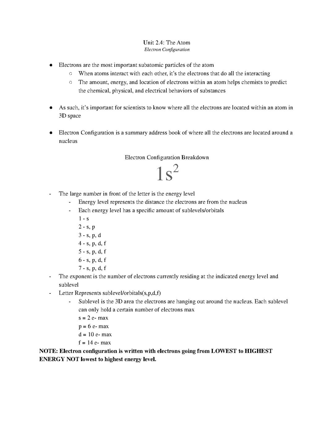 The Atom- Electron configuration