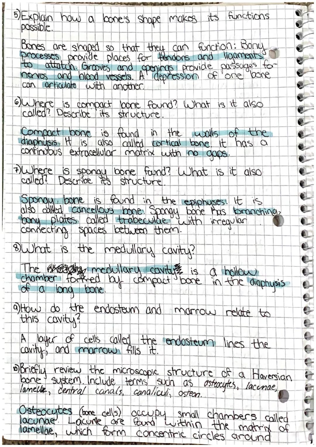 00
Chapter 7: Skeletal System
7.1 Introduction
1) List the living tissues in bone.
Bone tissue cartilage, dease connective tists tissue,
blo