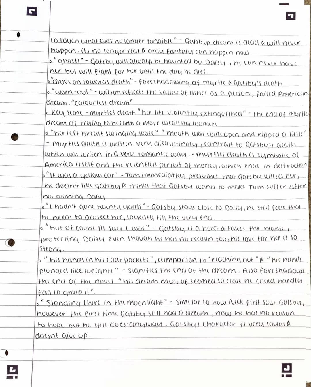 G
!G
Gatsby - Chapter 7
6 key scene, Plaza hotel, Myrtles death, death of Gatsbys circum.
o "the next day was broilling" - pathetic fallay, 