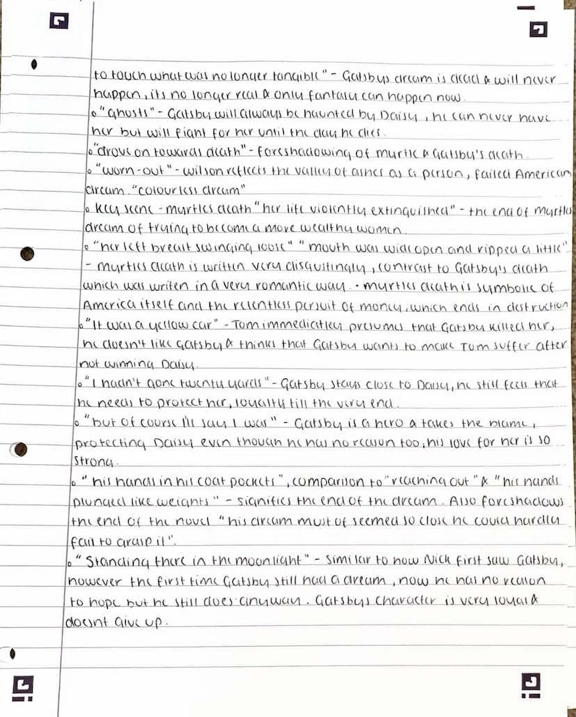 G
!G
Gatsby - Chapter 7
6 key scene, Plaza hotel, Myrtles death, death of Gatsbys circum.
o "the next day was broilling" - pathetic fallay, 