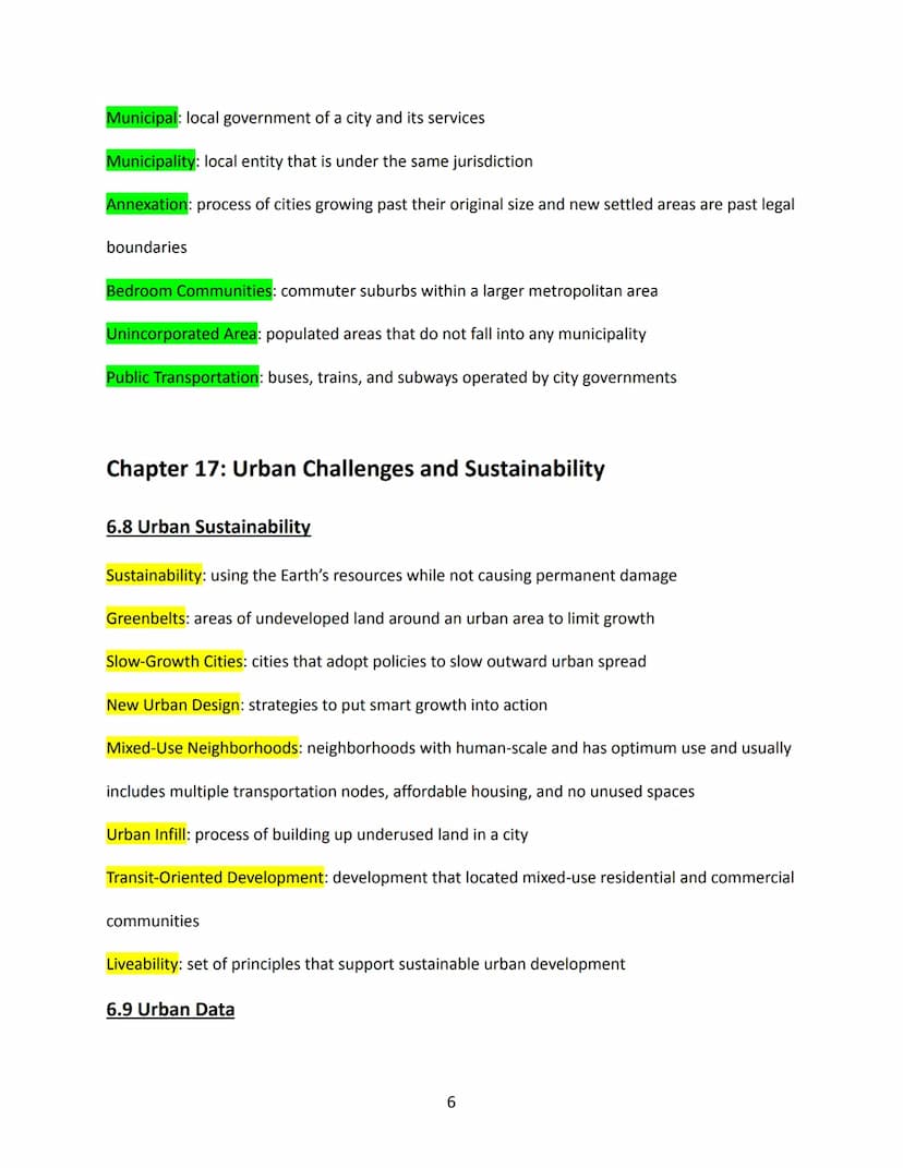 AP Human Geography- Unit 6: Cities and Urban Land
Use Patterns & Processes
Vocabulary
Chapter 15: Origins, Distribution and Systems of Citie