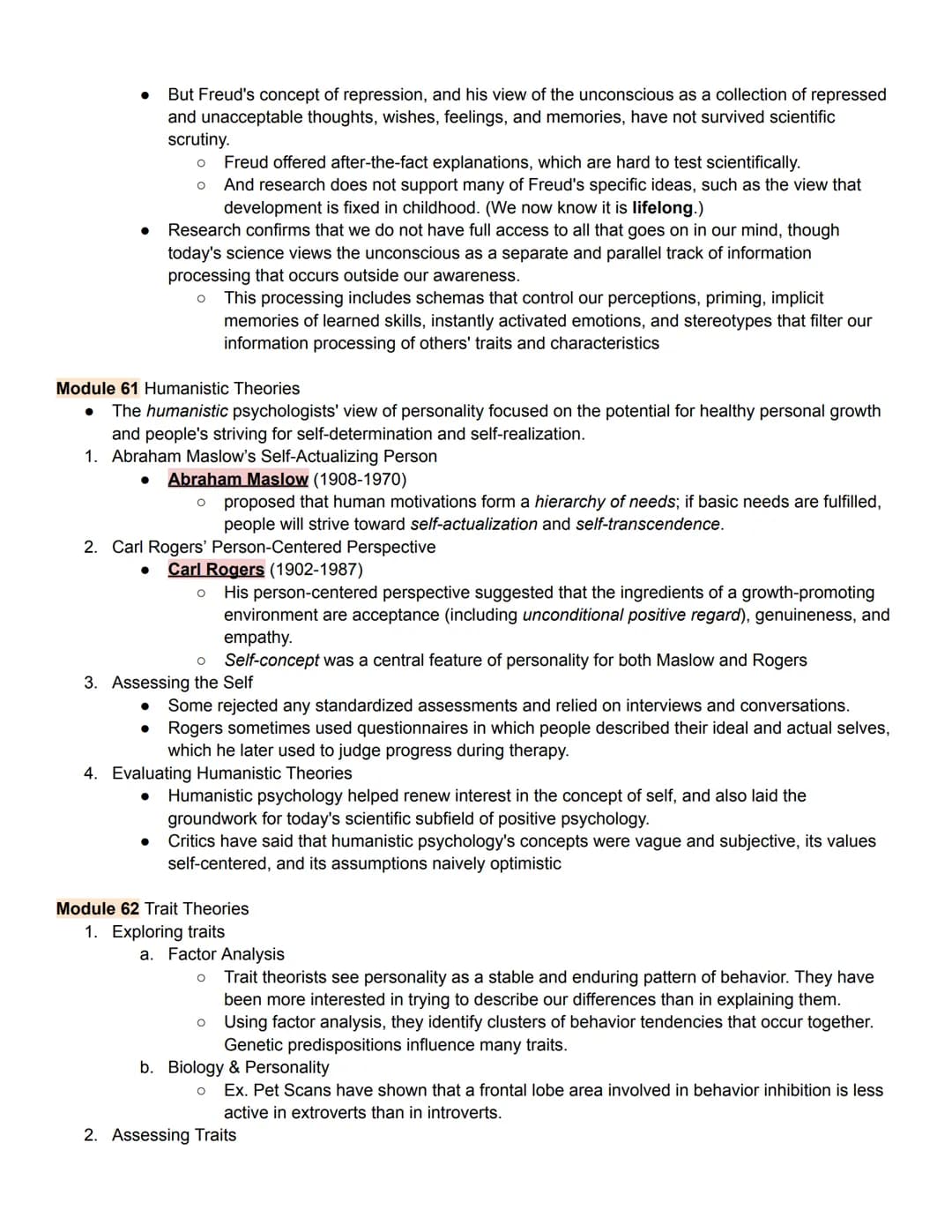 Unit 7 Part 2 Outline
Personality
Module 60 Psychoanalytic and Psychodynamic Theories
1. What is Personality?
● Personality is an individual