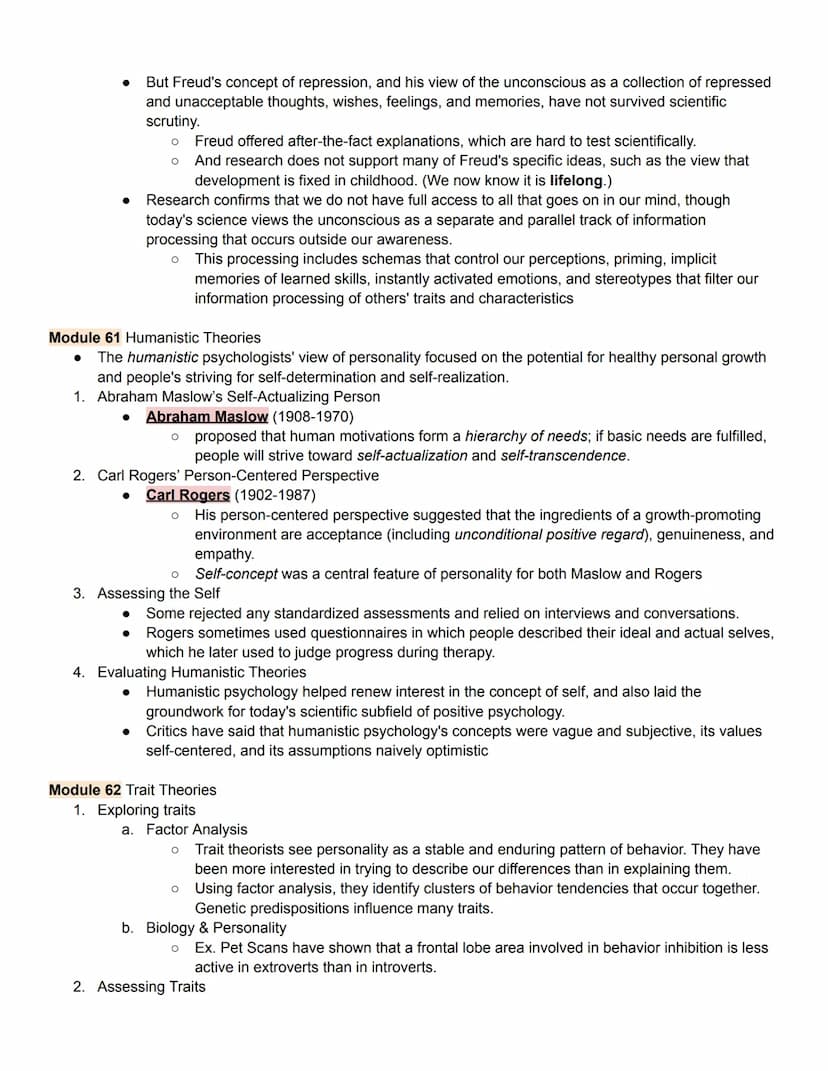 Unit 7 Part 2 Outline
Personality
Module 60 Psychoanalytic and Psychodynamic Theories
1. What is Personality?
● Personality is an individual