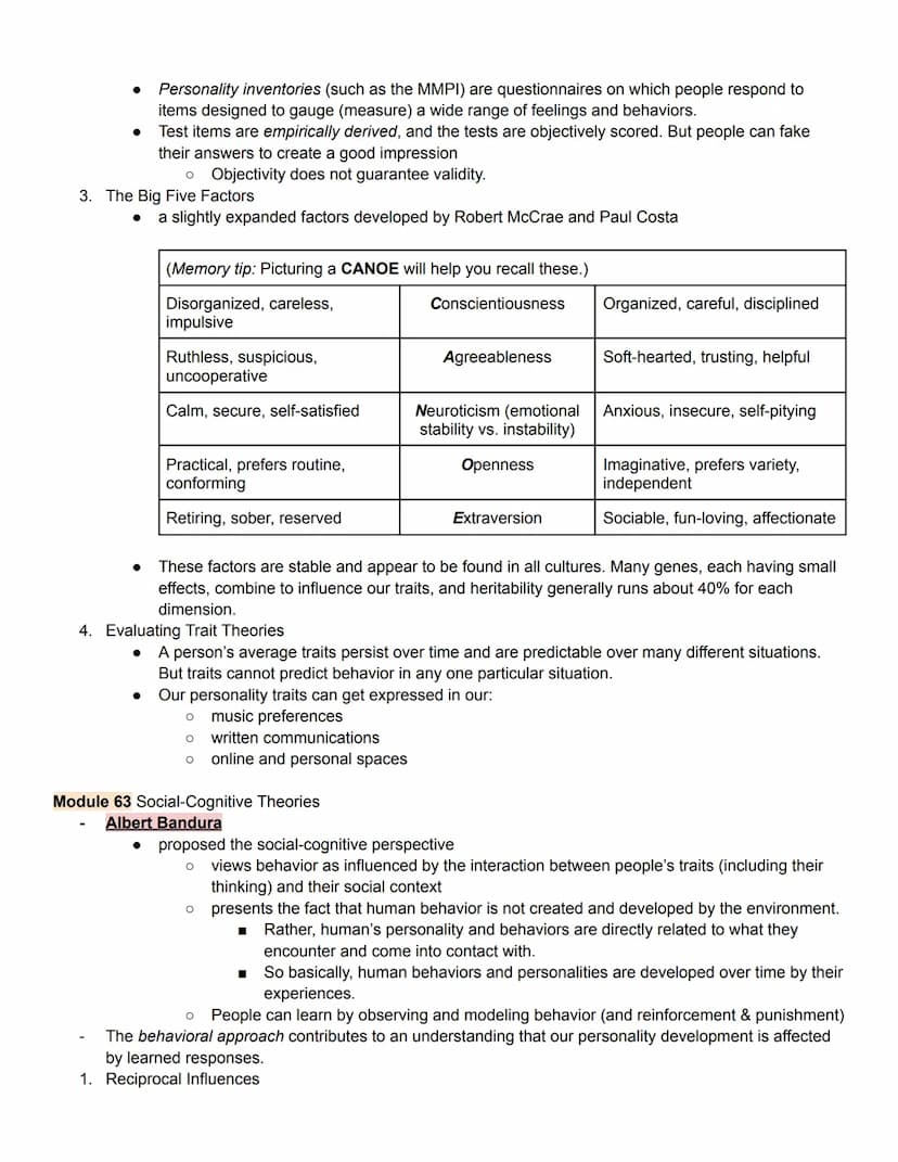 Unit 7 Part 2 Outline
Personality
Module 60 Psychoanalytic and Psychodynamic Theories
1. What is Personality?
● Personality is an individual