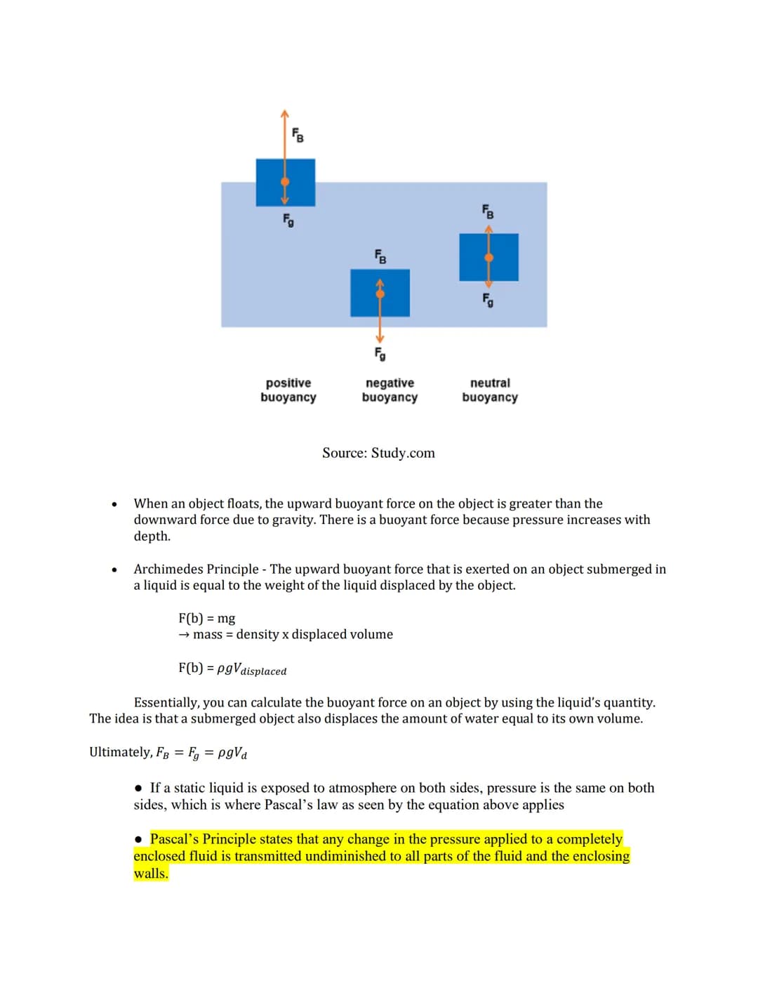 Unit 1 Fluids:
1.3 - Fluid Pressure
● Pressure - Force per unit area.
Unit Pascals (Pa)
1 Pa = N/m²
Pressure =
Force
Area
● Absolute Pressur