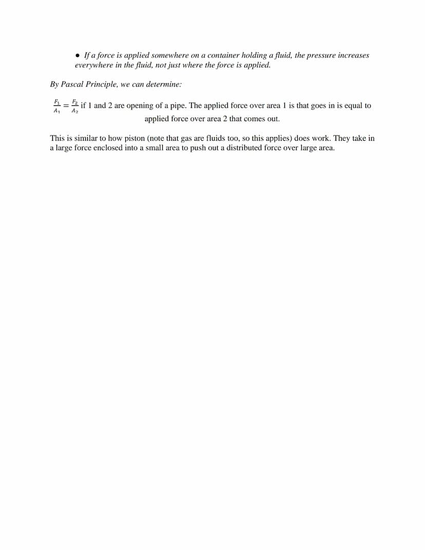 Unit 1 Fluids:
1.3 - Fluid Pressure
● Pressure - Force per unit area.
Unit Pascals (Pa)
1 Pa = N/m²
Pressure =
Force
Area
● Absolute Pressur