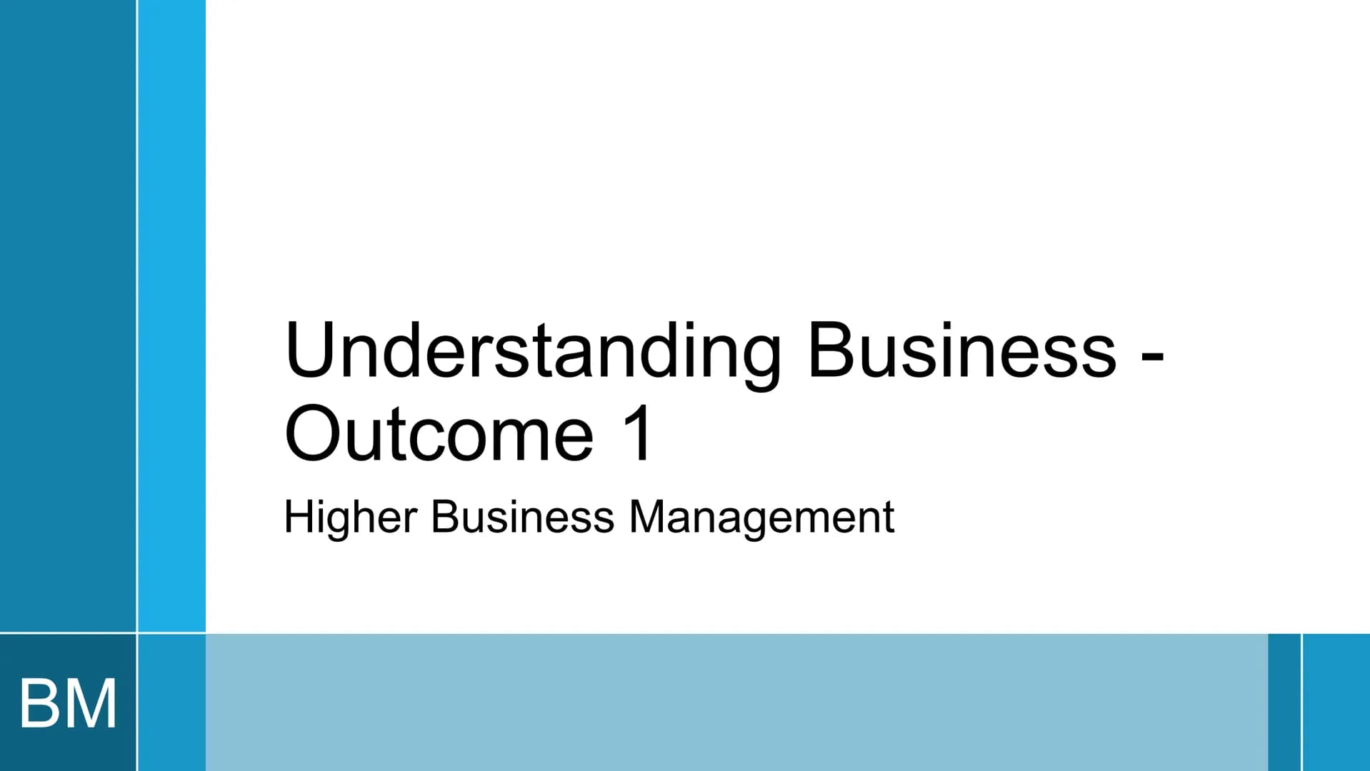 BM
Understanding Business -
Outcome 1
Higher Business Management BM
Topics Covered
These slides will cover:
The role of Business in Society
