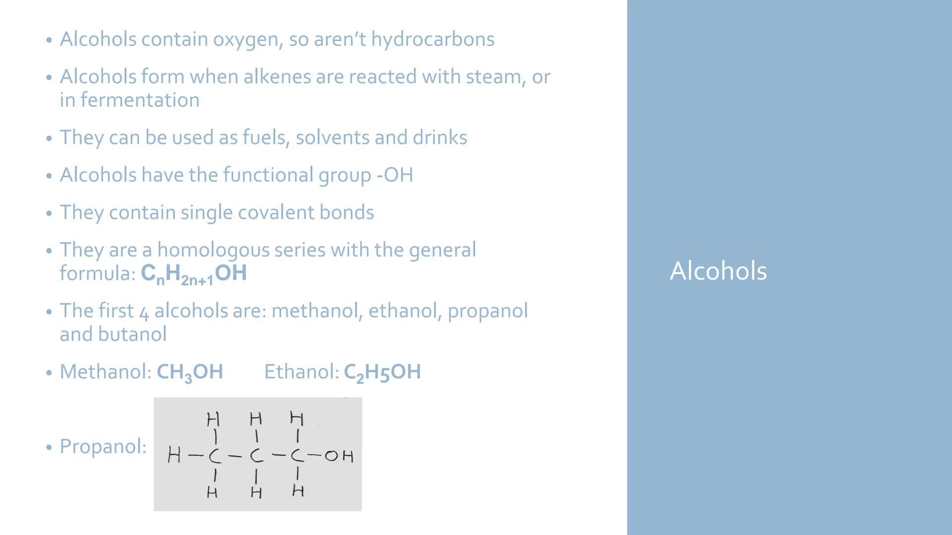 ORGANIC
CHEMISTRY
Hydrocarbons, alkanes,
alkenes, alcohols,
carboxylic acids and
esters Hydrocarbons
Compounds made up of only hydrogen and 