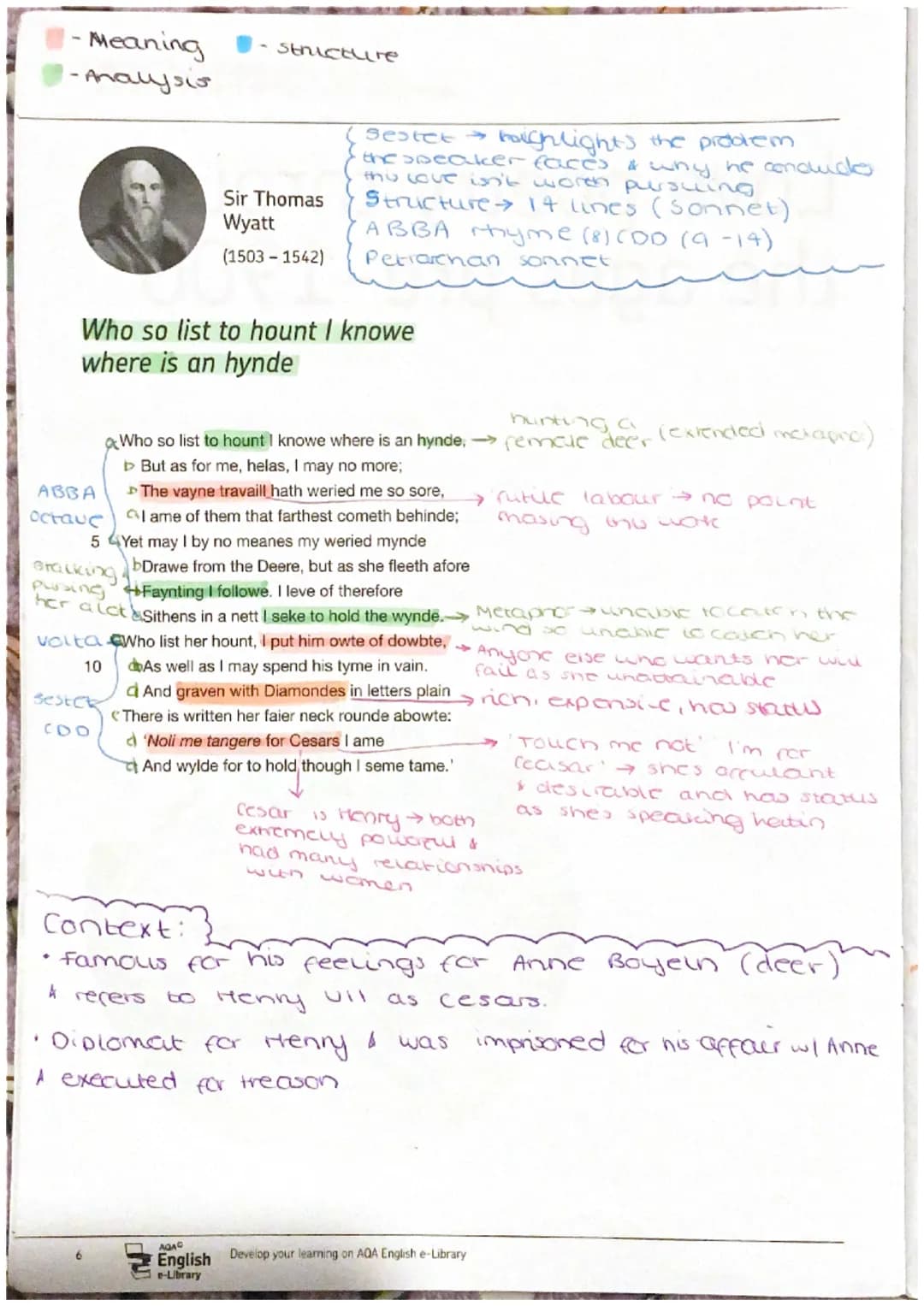 - Meaning
1-Analysis
ABBA
octaue
- structure
Sir Thomas
Wyatt
(1503-1542)
Who so list to hount I knowe
where is an hynde
Bestek
COO
"
Bestet