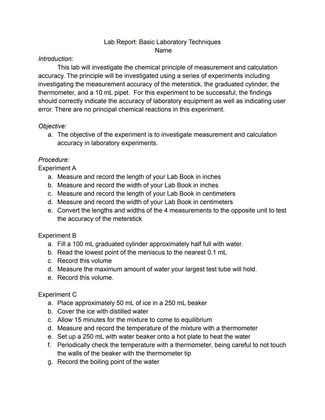 Measurement Accuracy Lab Report