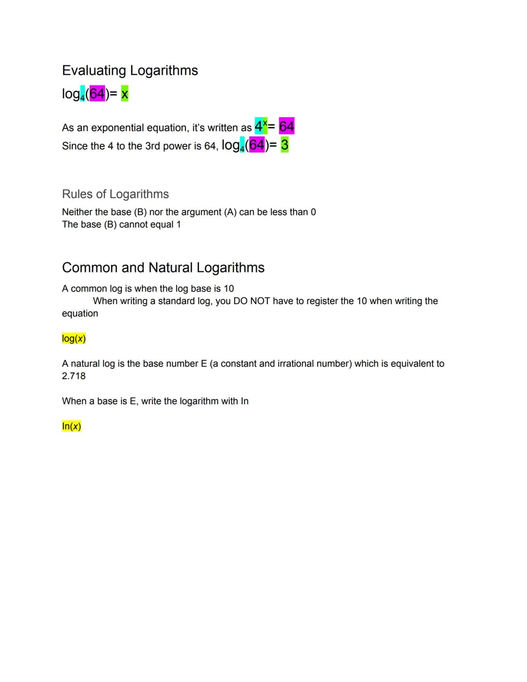 Investigating Logarithms
Definitions-
Logarithms: inverse function of exponentiation
Exponentiation: an operation involving two numbers; the
