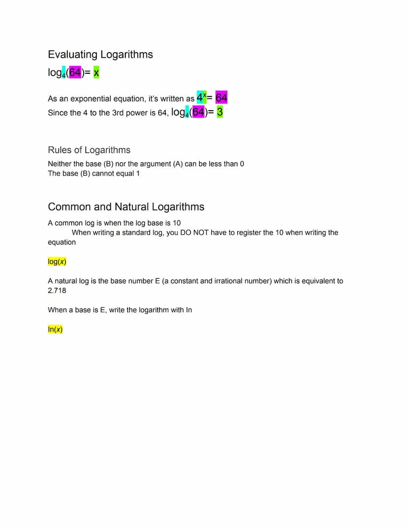 Investigating Logarithms
Definitions-
Logarithms: inverse function of exponentiation
Exponentiation: an operation involving two numbers; the