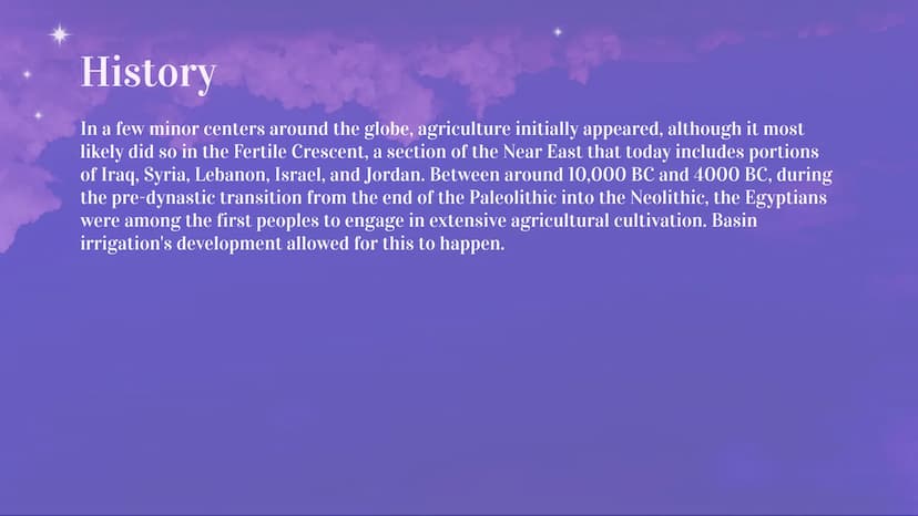 Agriculture Table of contents
01 Definition of Agriculture
02 History
03 Factors affecting agriculture
04 Importance of agriculture
05 Agric