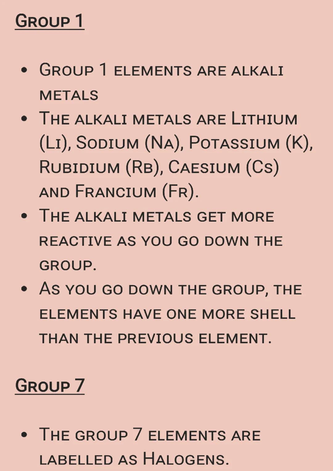 Group 1 and 7: Alkali Metals and Halogens