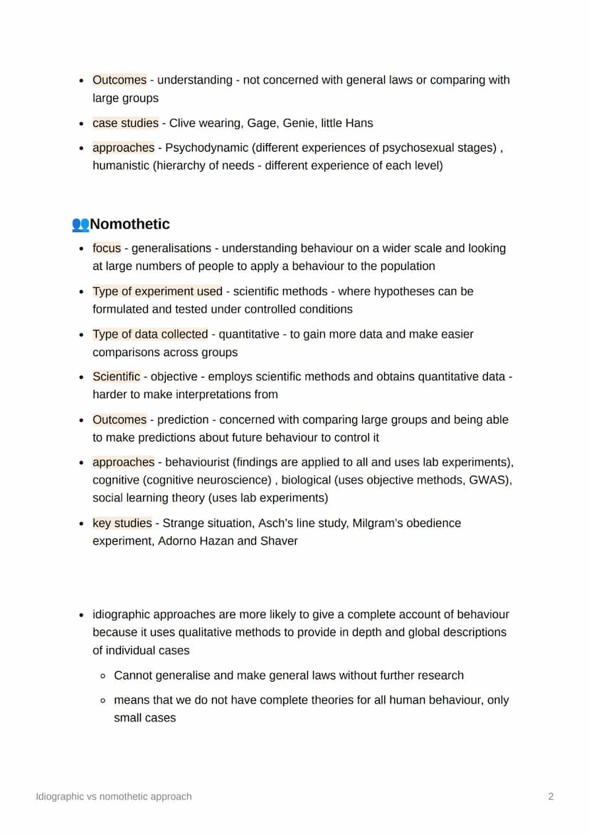 68
Idiographic vs nomothetic
approach
●
Idiographic - approach to research that focuses on the individual case to
understand behaviour
• nom