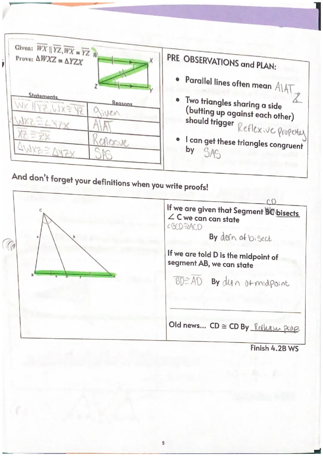 4.1
I can recognize CONGRUENT() FIGURES and their CORRESPONDING PARTS.
H
STOP
H
M
Practice in DELTA MATH
• Add seg bars
List the CORRESPONDI