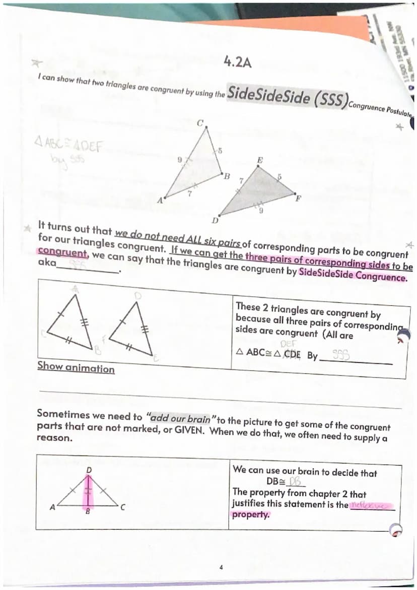 4.1
I can recognize CONGRUENT() FIGURES and their CORRESPONDING PARTS.
H
STOP
H
M
Practice in DELTA MATH
• Add seg bars
List the CORRESPONDI