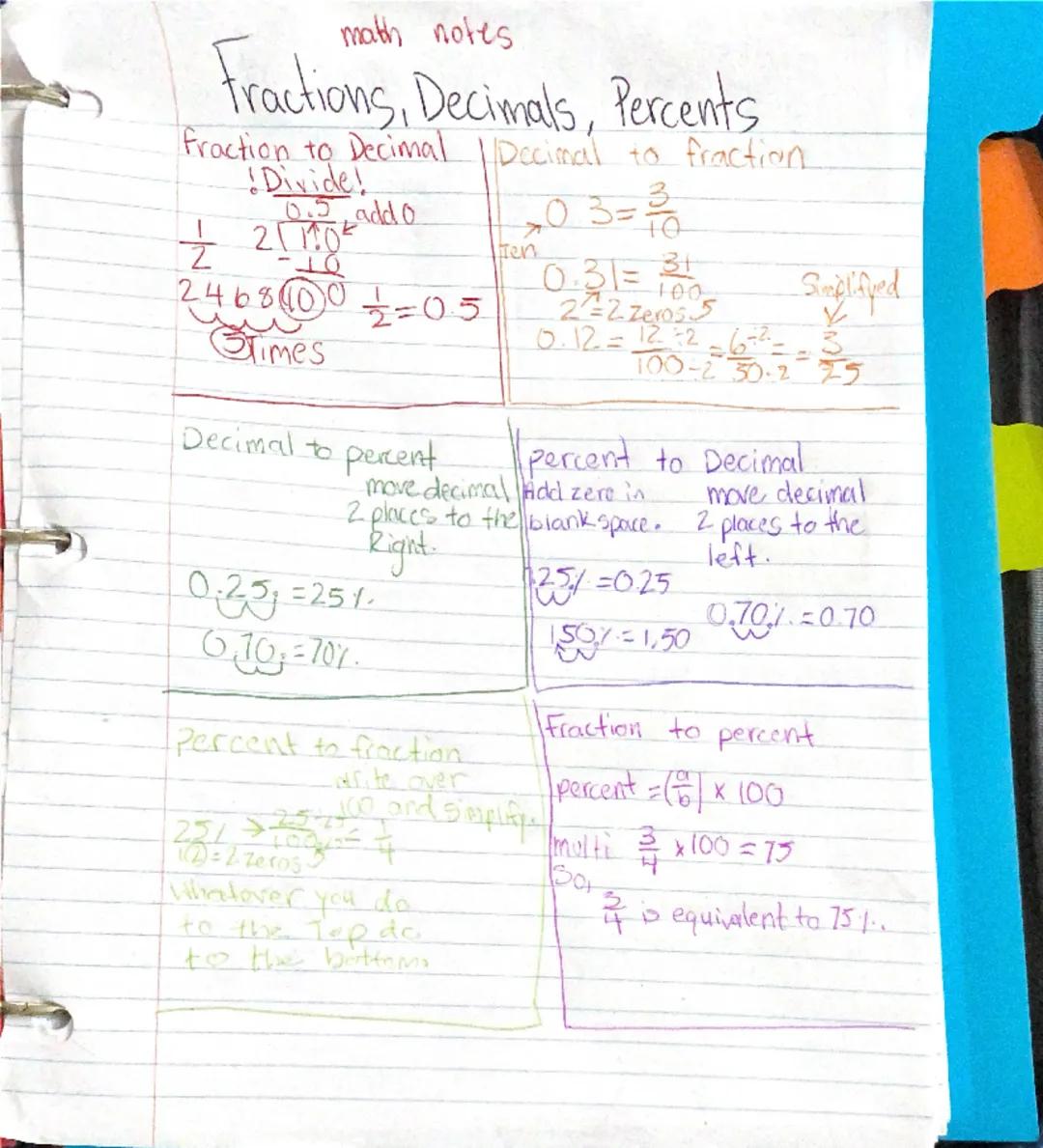 # math notes

Fractions, Decimals, Percents

Fraction to Decimal || Decimal to fraction

!Divide!

0.3 add o

+2110

2468100=05

Times

Deci