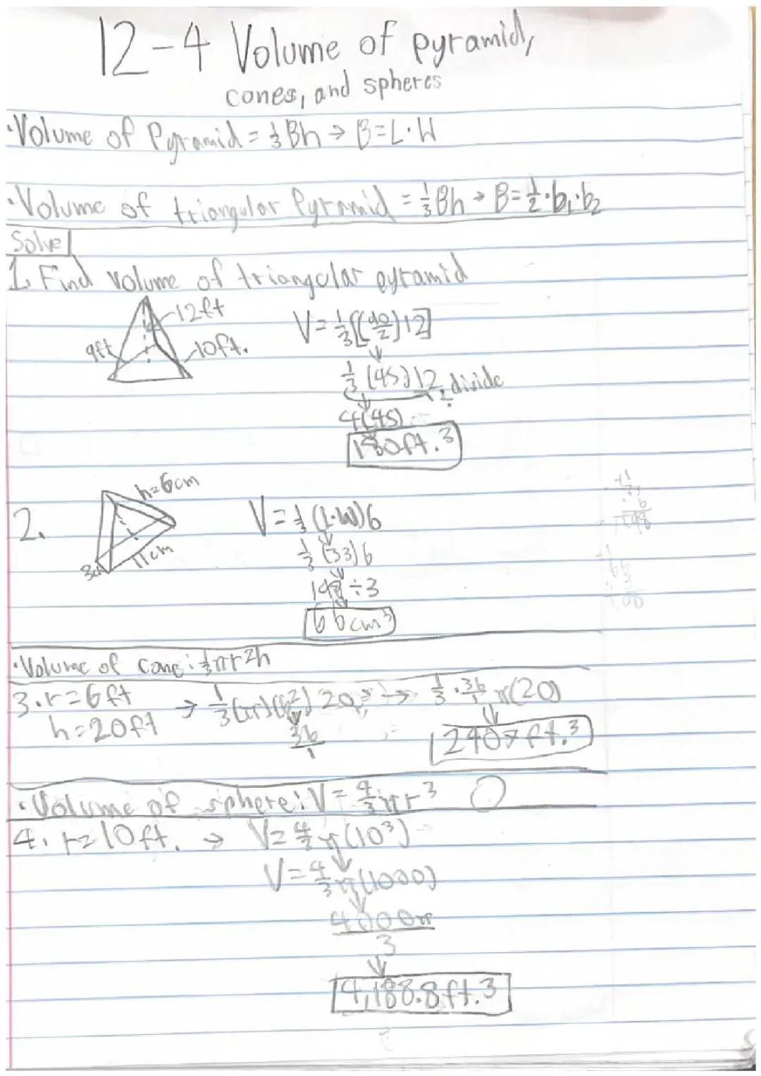 Volune of Pyramids, cones, and spheres