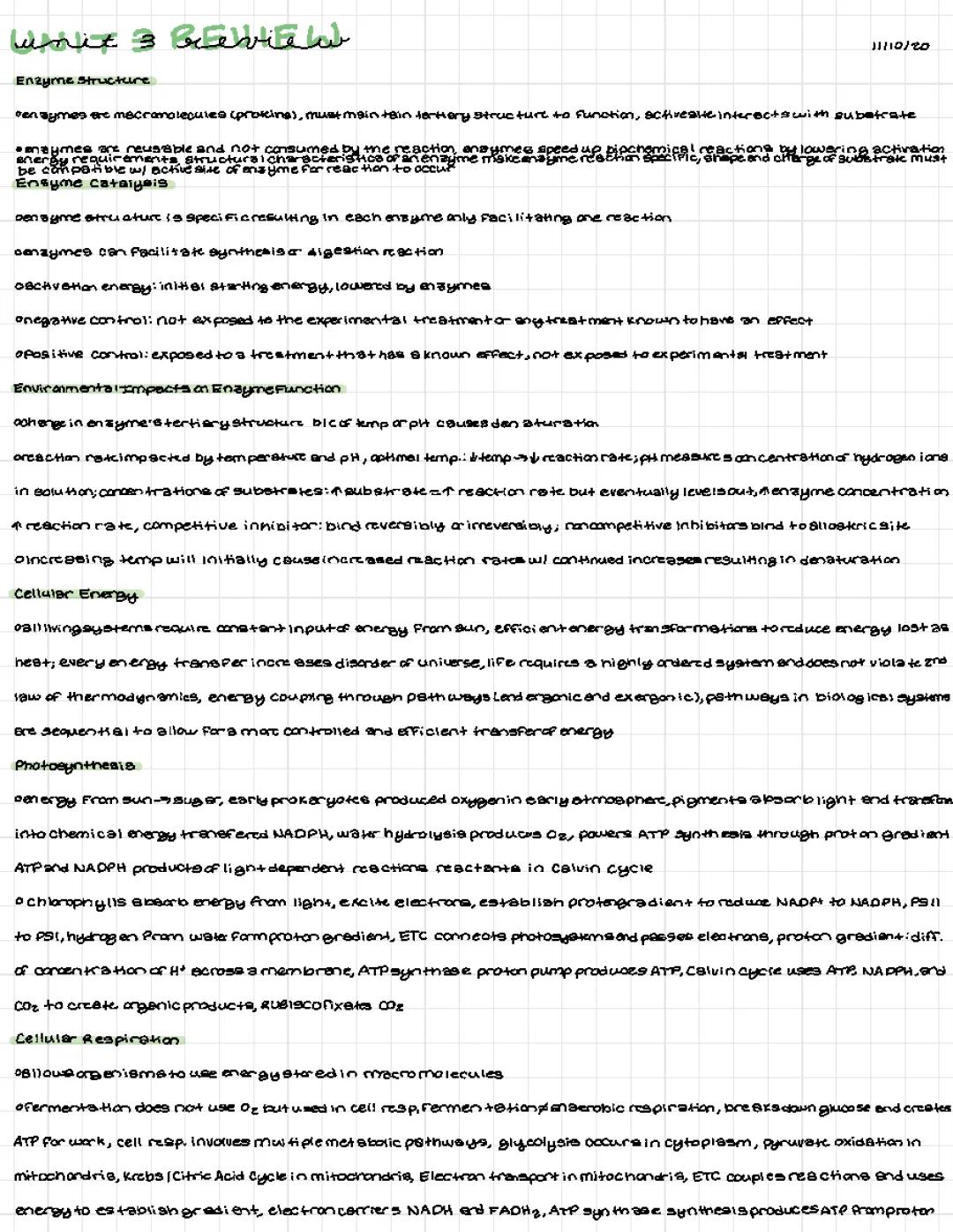 Unit 3 Review-AP Bio Notes
