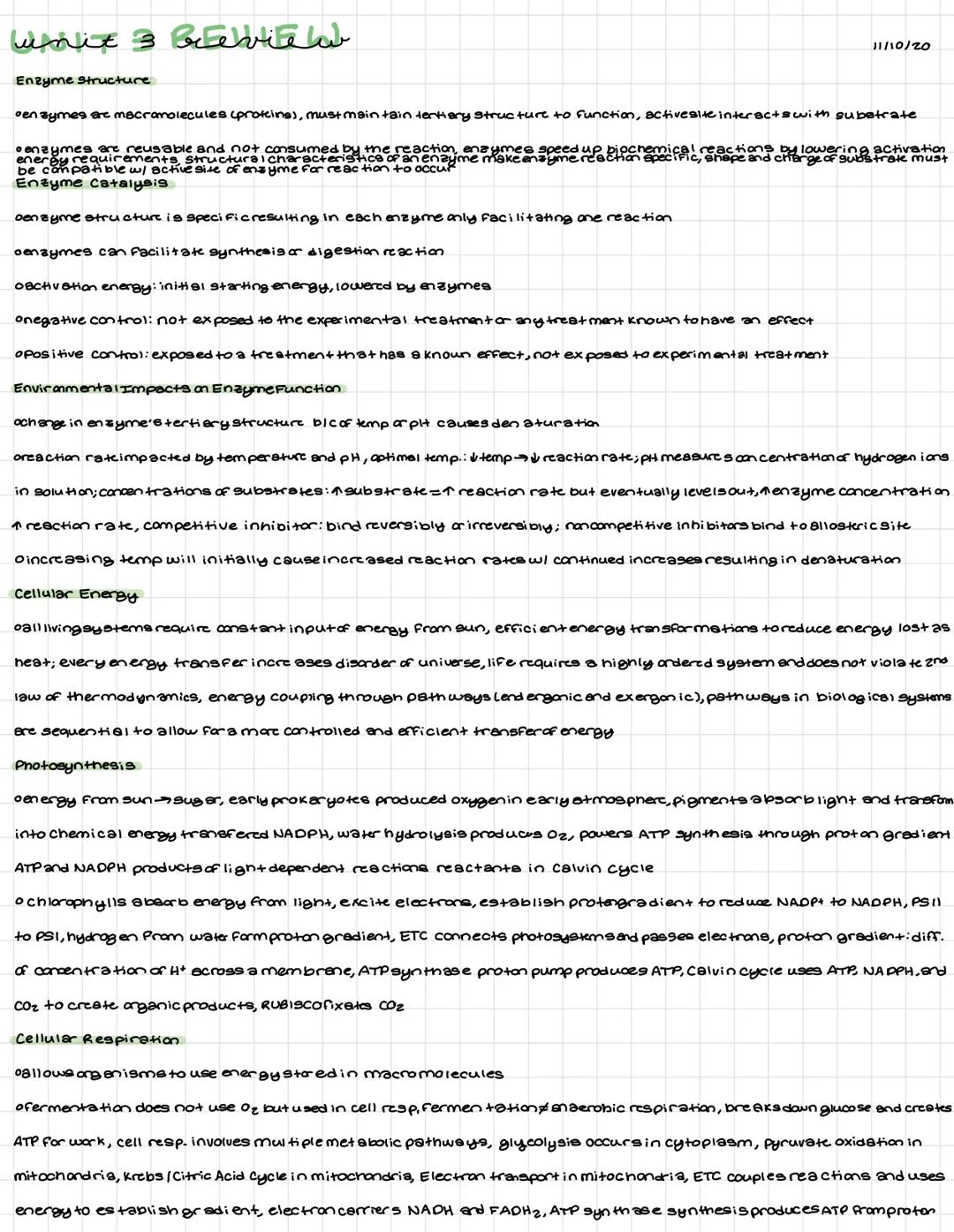 unit 3 Bieviela
Enzyme Structure
11/10/20
oenzymes are macromolecules (proteing), must maintain tertiary structure to function, active site 