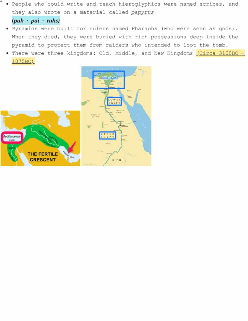 Mesopotamia & Egypt Study guide
Mesopotamia:
• Mesopotamia means the land between two rivers - the Euphrates & Tigris
rivers. The water seep