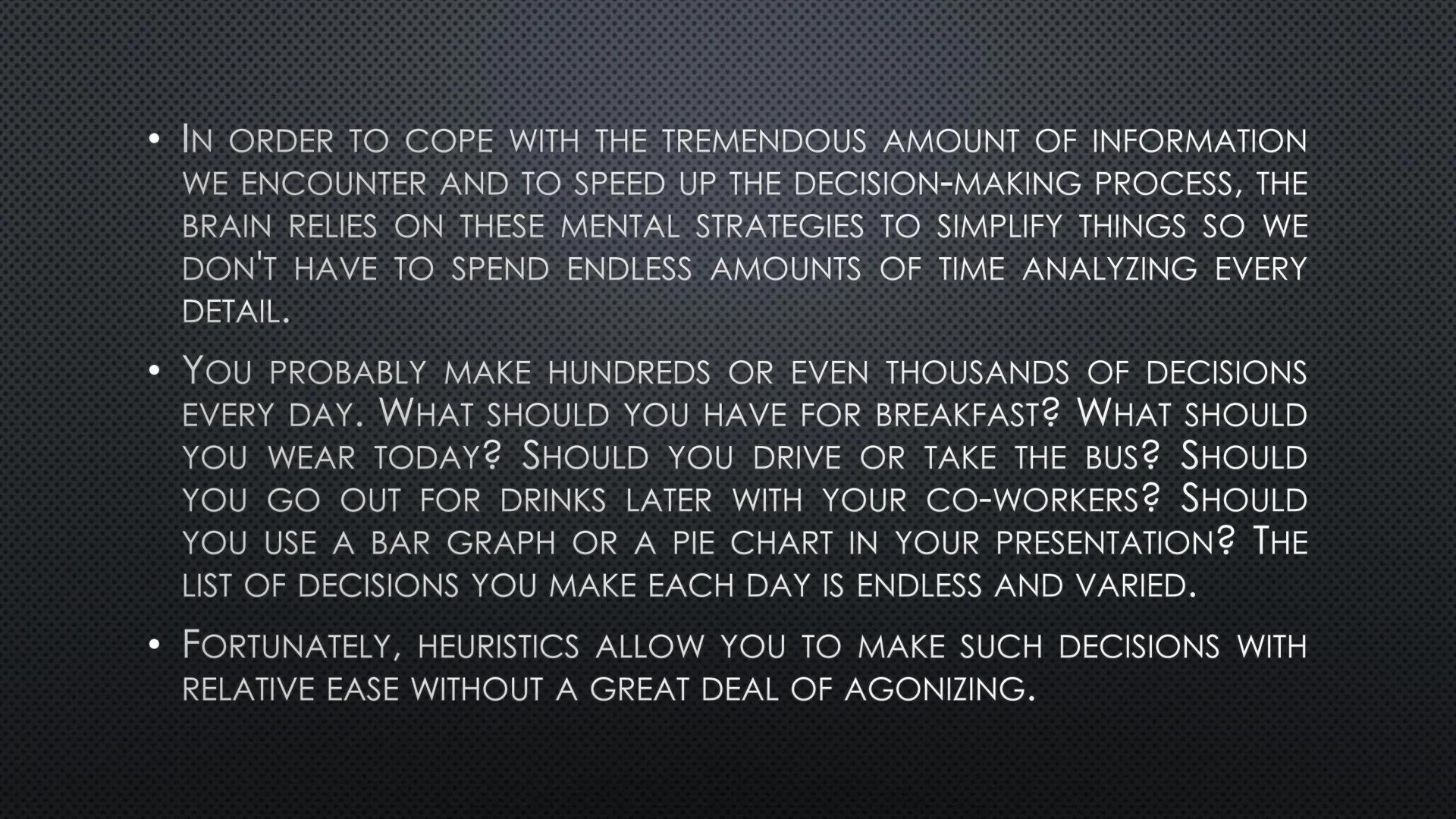 HEURISTICS
ㅠ
O
E
gemo
수
L2
다
문 INTRODUCTION
A HEURISTIC IS A MENTAL SHORTCUT THAT ALLOWS PEOPLE TO SOLVE
PROBLEMS AND MAKE JUDGMENTS QUICKLY