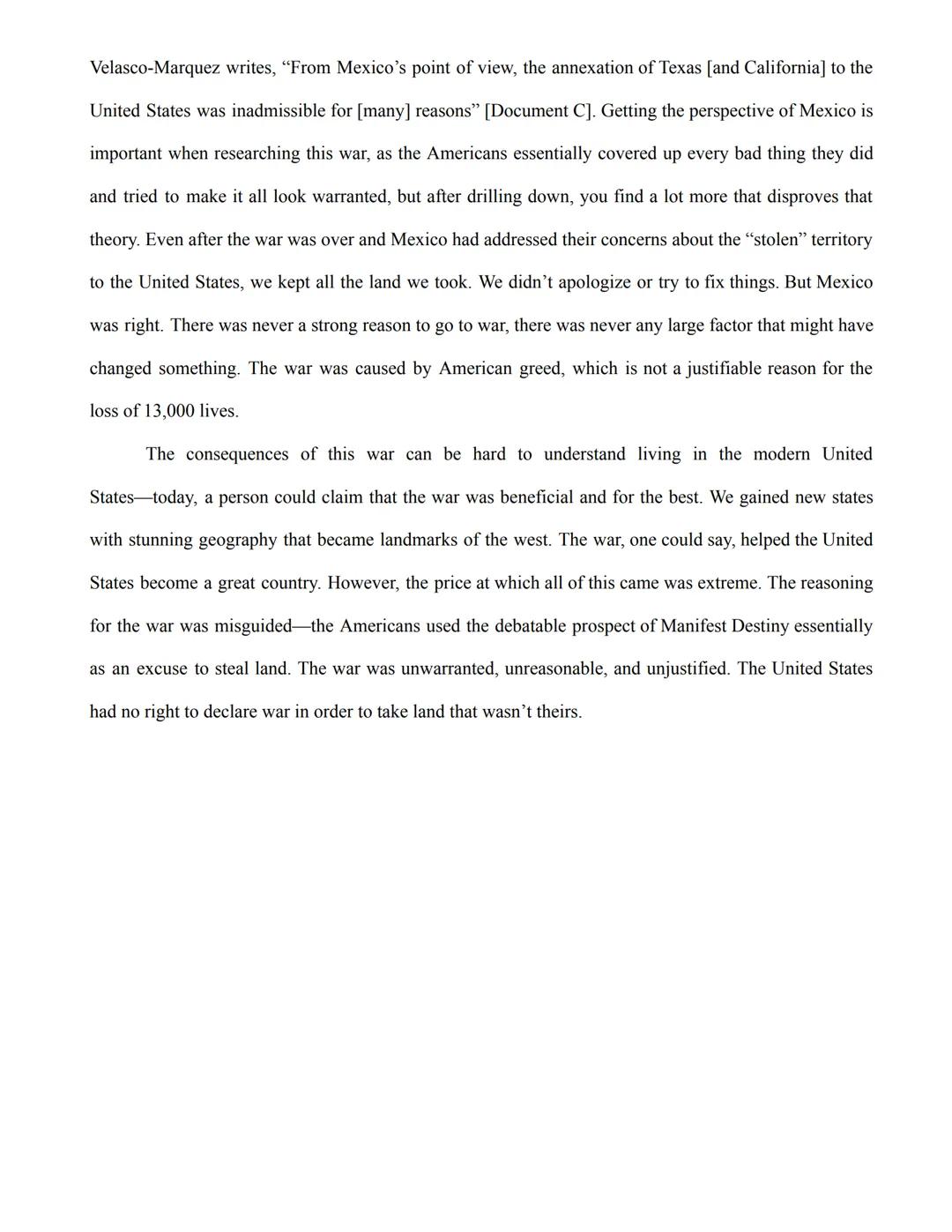 Was the United States Justified in Going to War With Mexico?
Oscar Crimaldi
15 April 2022
Period 8
One hundred and seventy-six years ago, in