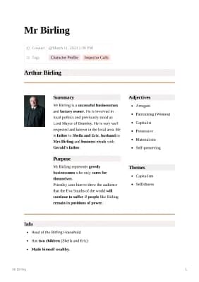 Know Mr Birling Character Profile - Inspector Calls thumbnail