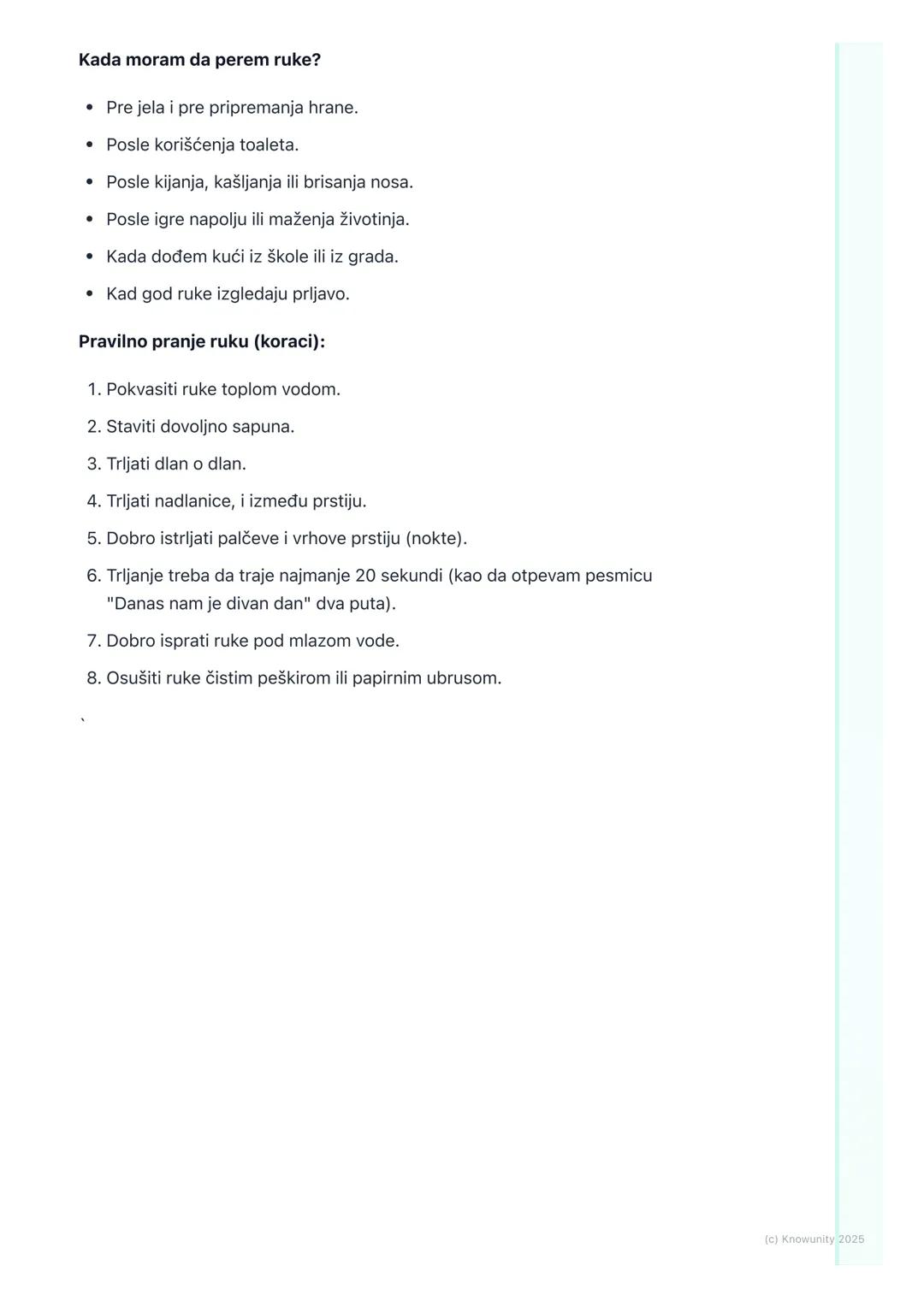 # Lična Higijena

## Zašto je važna lična higijena

Lična higijena znači održavanje čistoće tela. To je jako važno da bismo bili
zdravi i da