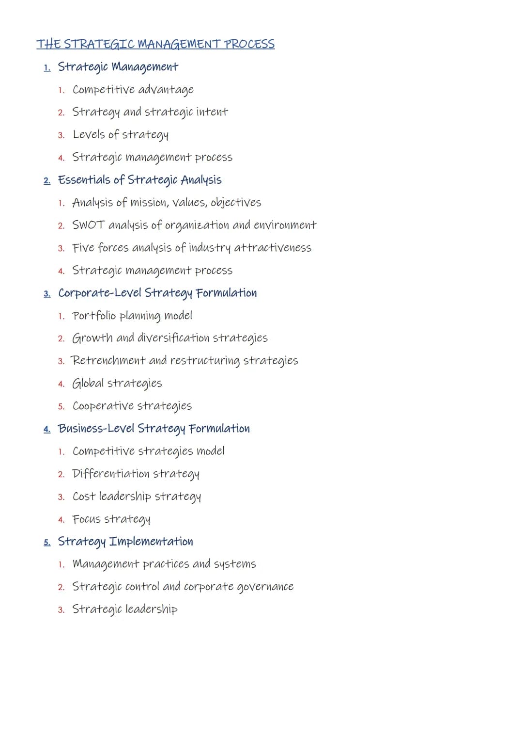 THE STRATEGIC MANAGEMENT PROCESS
1. Strategic Management
1. Competitive advantage
2. Strategy and strategic intent
3. Levels of strategy
4. 
