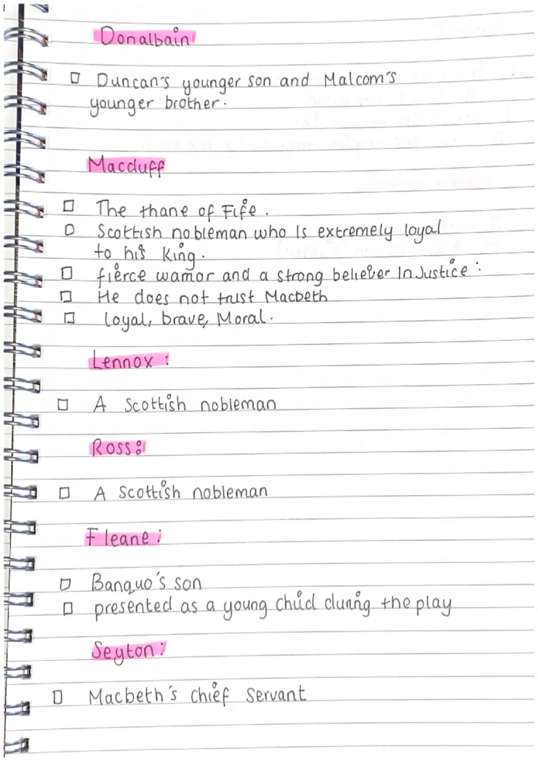 
<h2 id="macbeth">Macbeth</h2>
<p>Macbeth is the protagonist of the play. He is a Thane (lord) in Scotland, ruling over the area of Glamis a