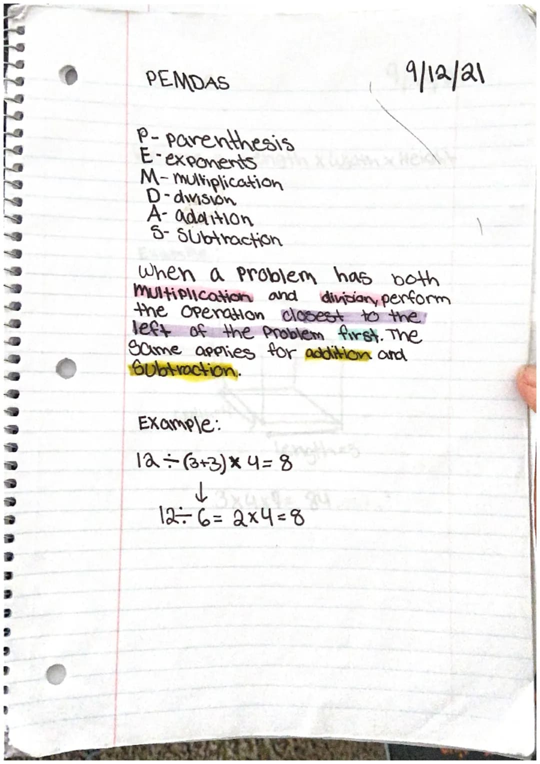 PEMDAS
P-parenthesis
E-exponents th & Width addic
M-multiplication
D-division
A- addition
S- Subtraction
9/12/21
When a problem has both
mul