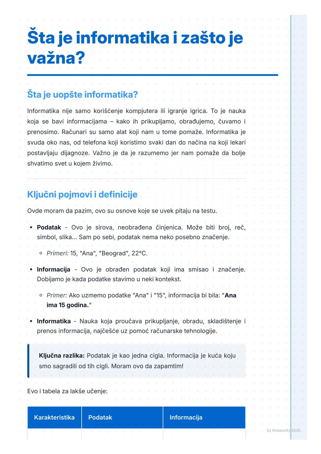 # Šta je informatika i zašto je
važna?

Šta je uopšte informatika?

Informatika nije samo korišćenje kompjutera ili igranje igrica. To je na