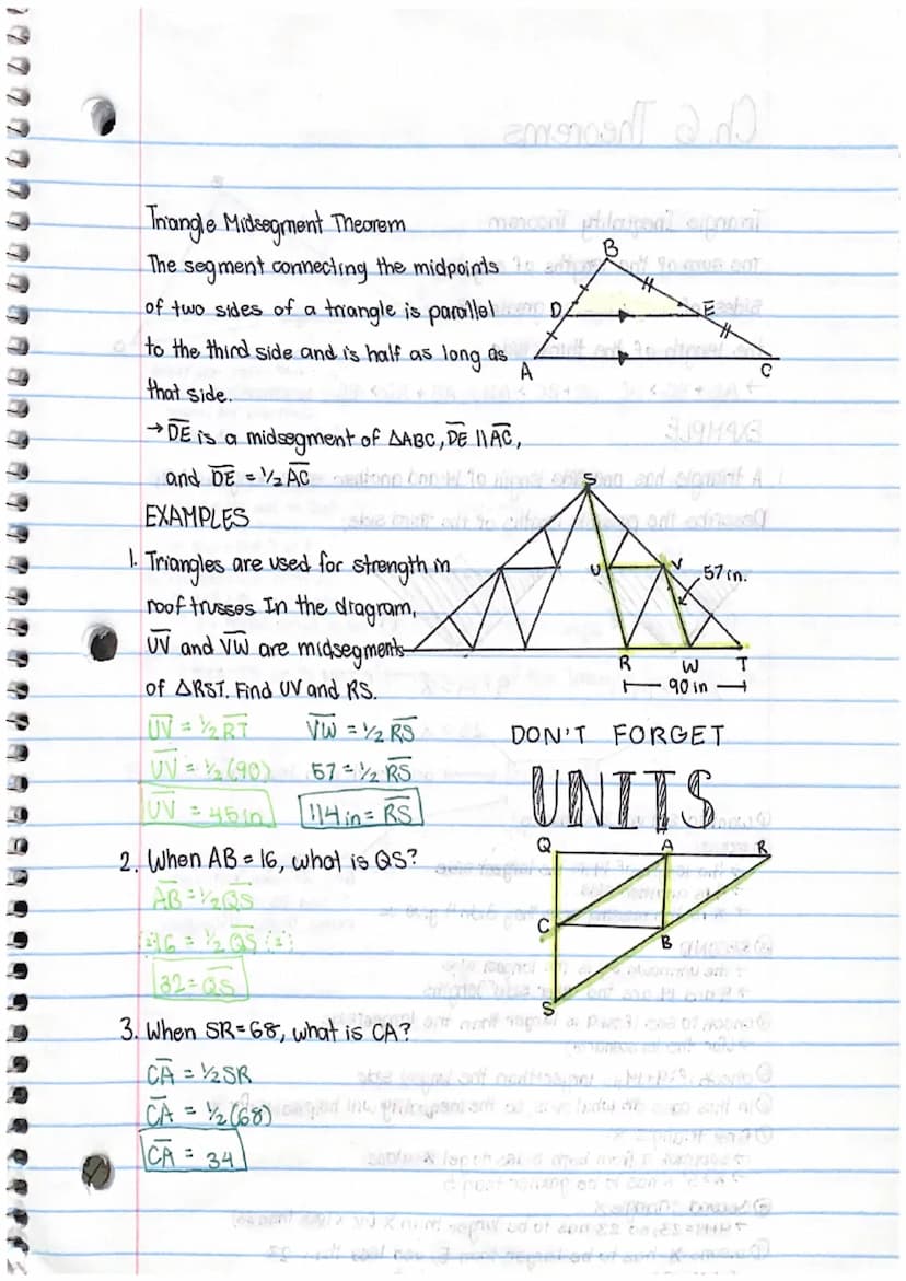 Ch. 6 Theorems
N
Using the Midsegment of a Triangle M
A midsegment of a triangle is a
segment that connects the midpoints
of two sides of th