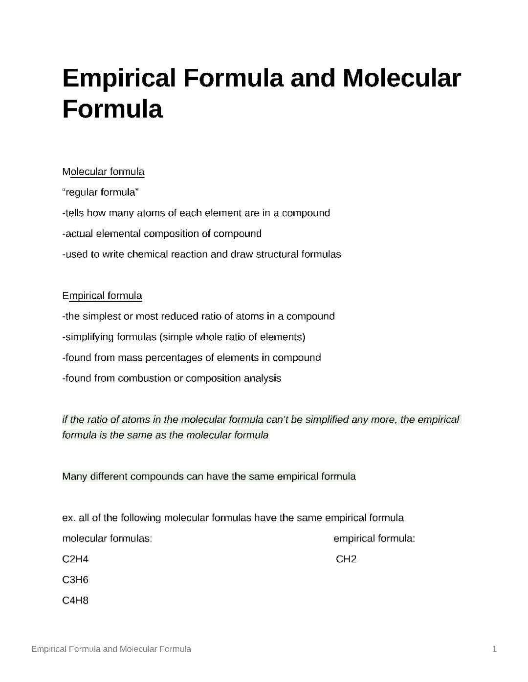 Empirical and Molecular Formulas