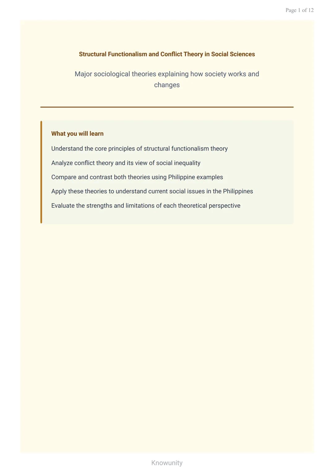 Structural Functionalism and Conflict Theory in Social Sciences