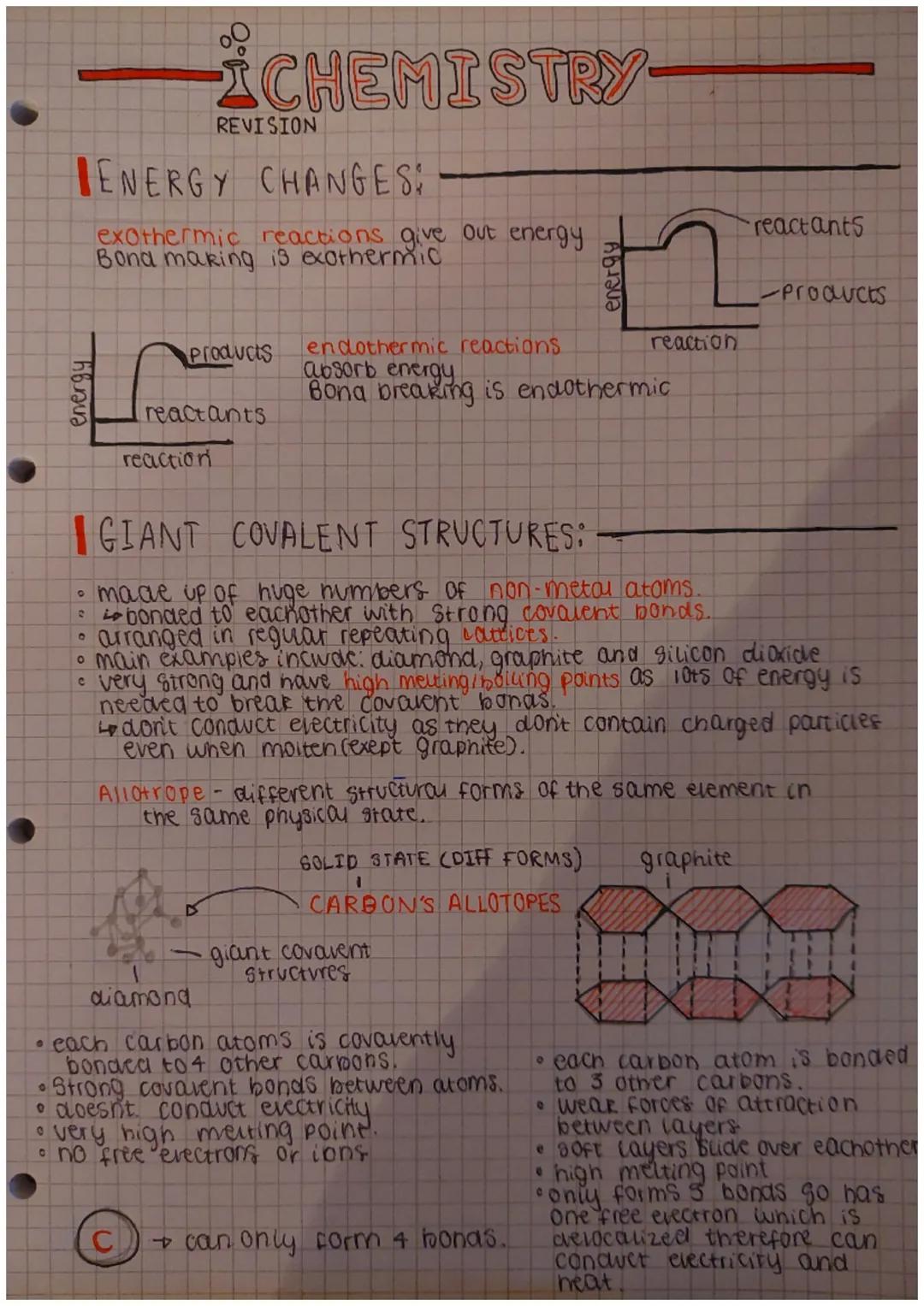 ICHEMISTRY
ENERGY CHANGES:
exothermic reactions give out energy.
Bond making is exothermic
REVISION
Products
reaction
reactants
1
endothermi