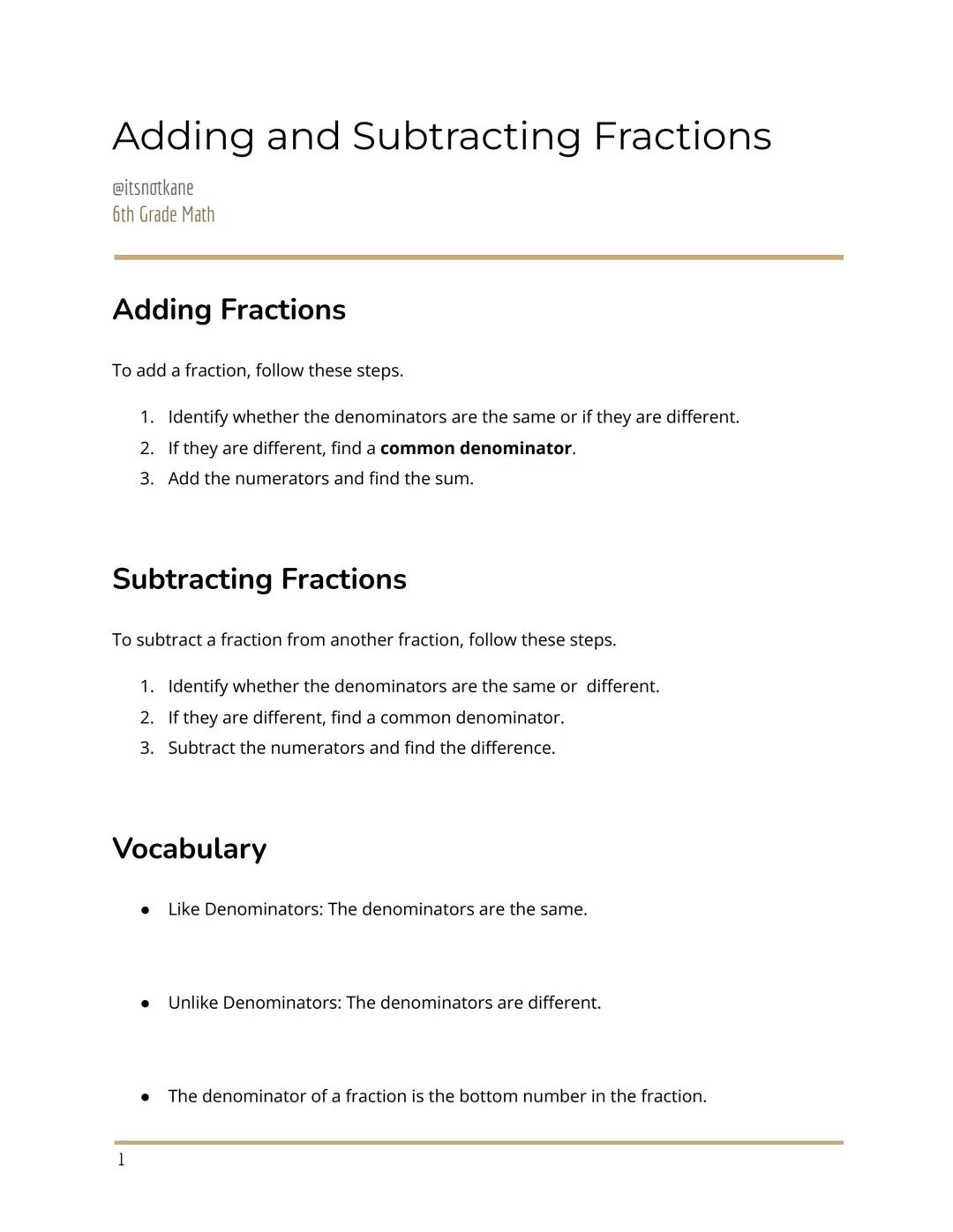 [- Adding and Subtracting Fractions -]