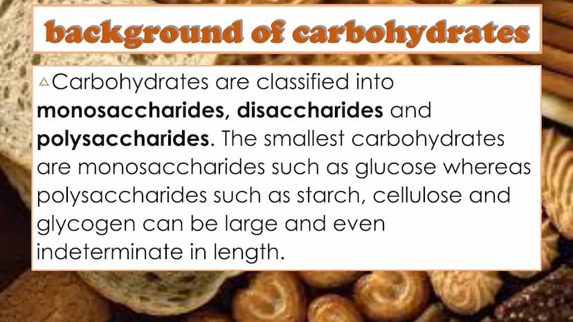 carbohydrates carbohydrates
A are also known as “carbs"
A have several roles in living organisms,
including energy transportation
A are also